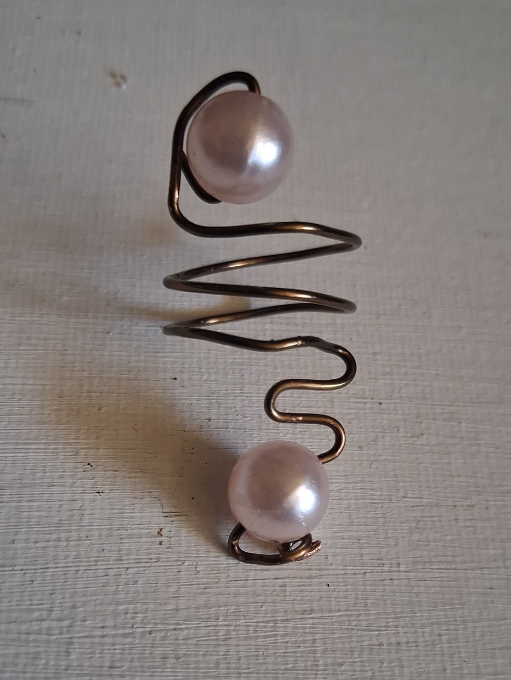 Handcrafted Pink Pearl Spiral Copper Wire Ring- By Creative Souls Vibe
